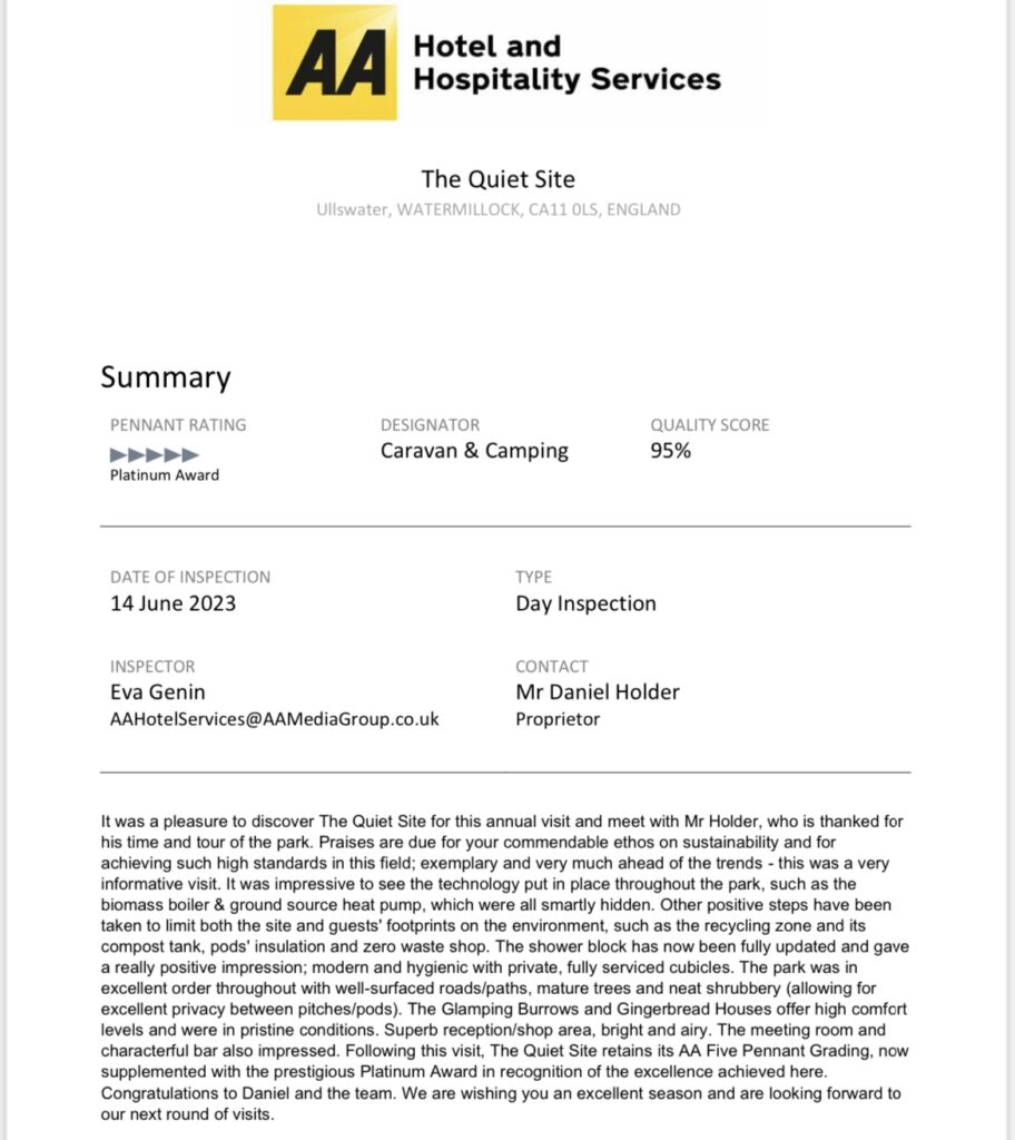 AA 5 Pennant Platinum inspection report